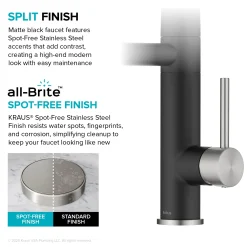 KRAUS Artec Pro 2-Function Single Handle Pull Down Kitchen Faucet in Spot-Free Stainless Steel & Matte Black