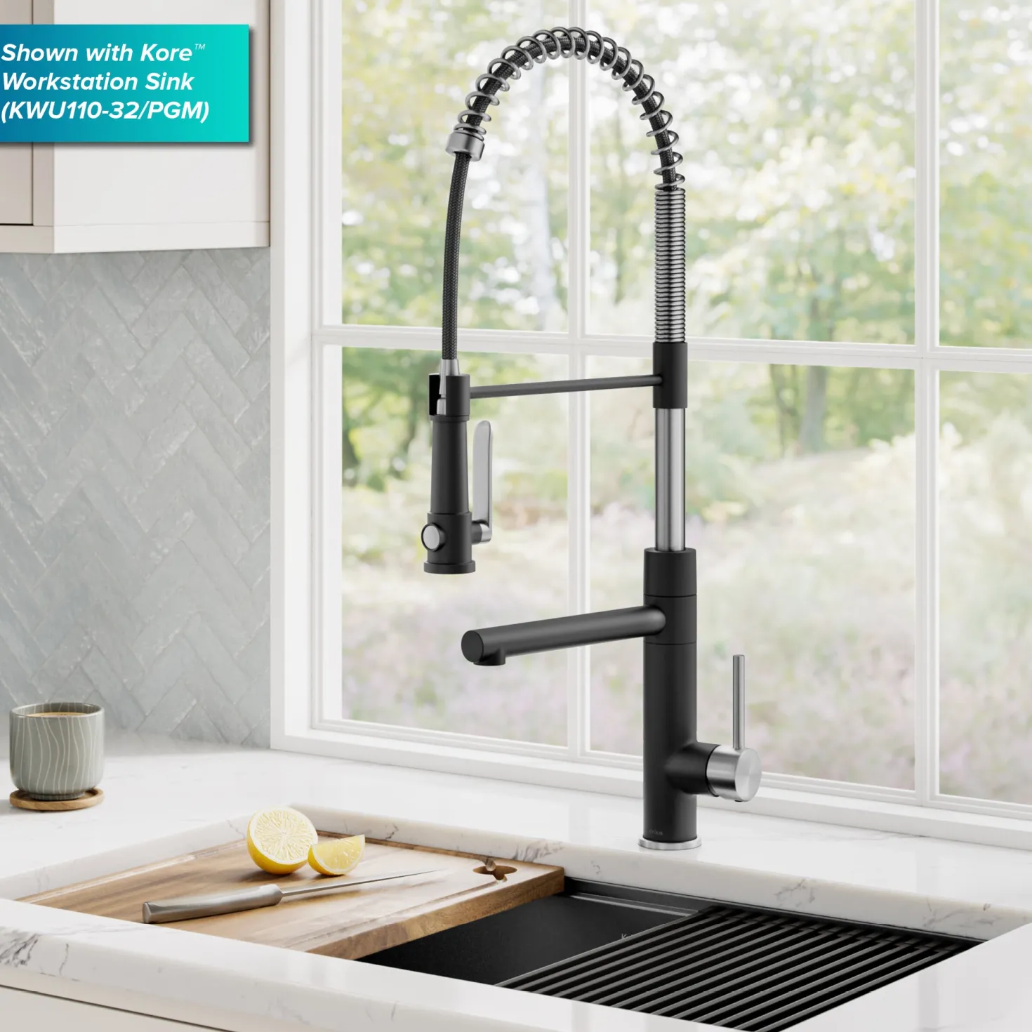 KRAUS Artec Pro 2-Function Single Handle Pull Down Kitchen Faucet in Spot-Free Stainless Steel & Matte Black