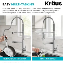 KRAUS Artec Pro 2-Function Single Handle Pull Down Kitchen Faucet in Spot-Free Stainless Steel & Matte Black