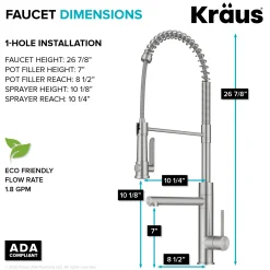 KRAUS Artec Pro 2-Function Single Handle Pull Down Kitchen Faucet in Spot-Free Stainless Steel