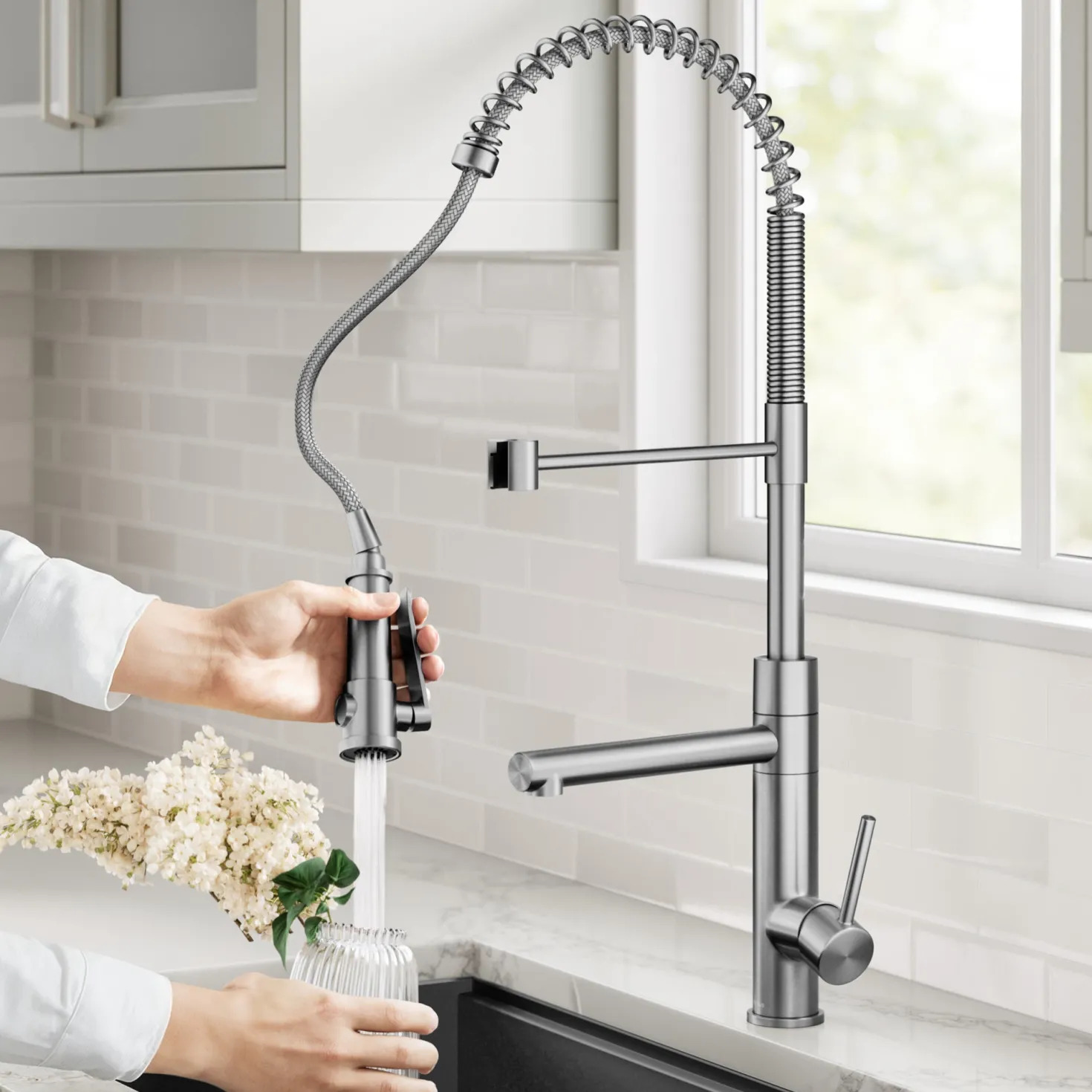 KRAUS Artec Pro 2-Function Single Handle Pull Down Kitchen Faucet in Spot-Free Stainless Steel