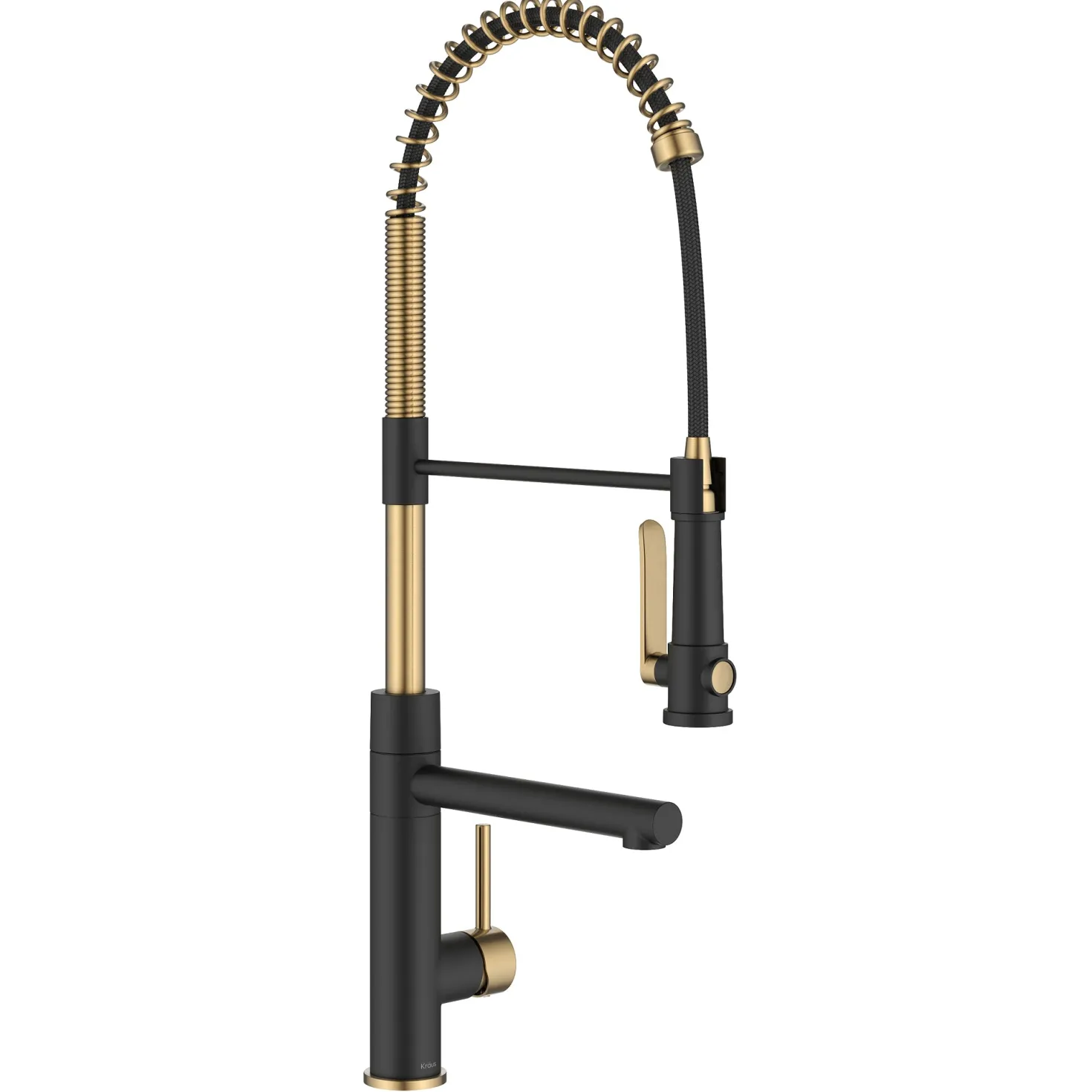 KRAUS Artec Pro 2-Function Single Handle Pull Down Kitchen Faucet in Brushed Brass & Matte Black