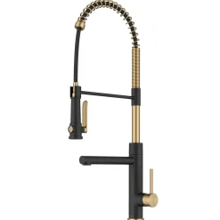 KRAUS Artec Pro 2-Function Single Handle Pull Down Kitchen Faucet in Brushed Brass & Matte Black