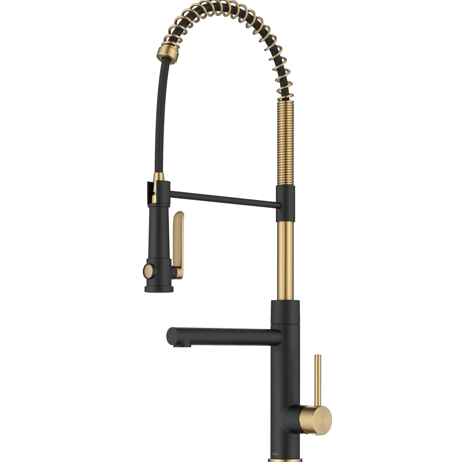 KRAUS Artec Pro 2-Function Single Handle Pull Down Kitchen Faucet in Brushed Brass & Matte Black
