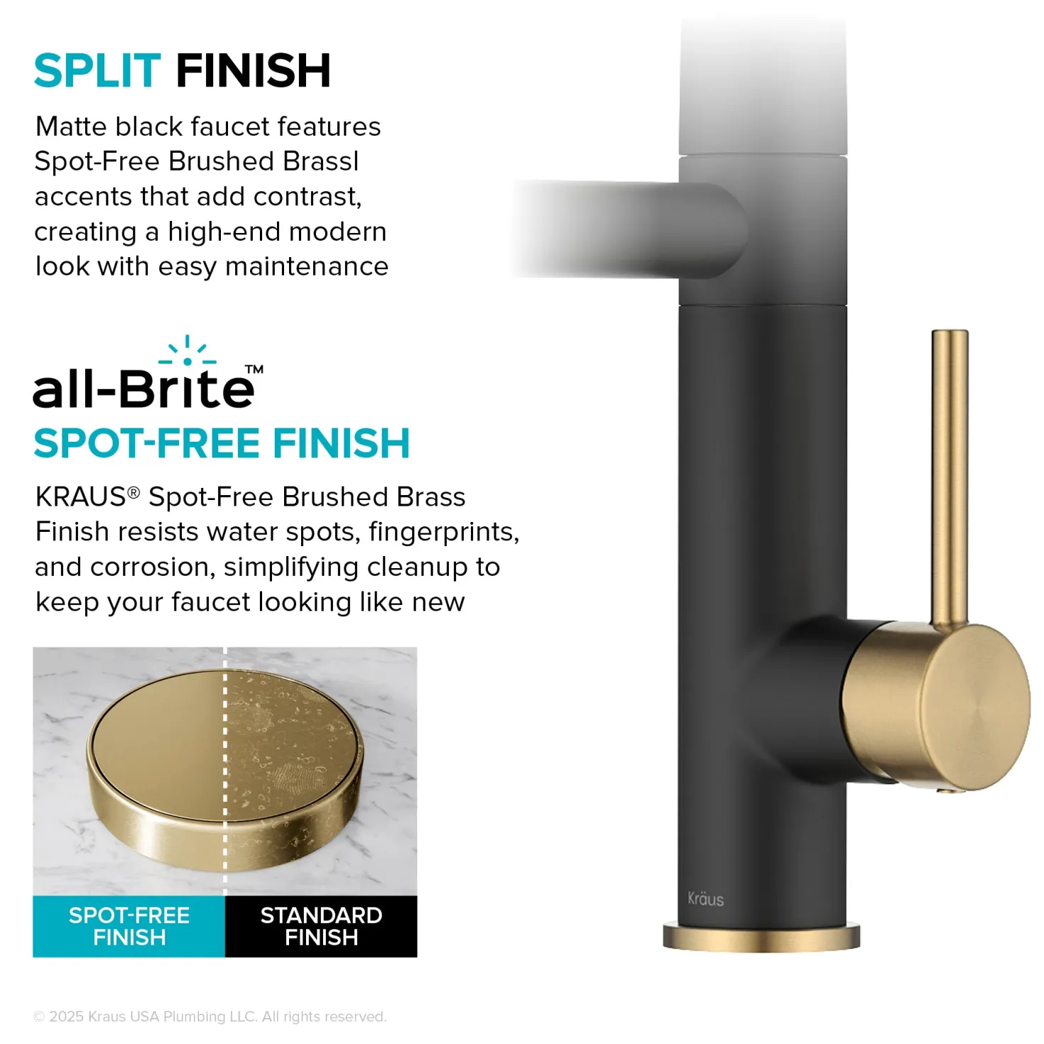 KRAUS Artec Pro 2-Function Single Handle Pull Down Kitchen Faucet in Brushed Brass & Matte Black