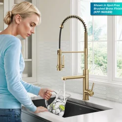 KRAUS Artec Pro 2-Function Single Handle Pull Down Kitchen Faucet in Brushed Brass & Matte Black
