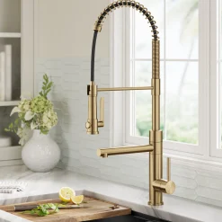 KRAUS Artec Pro 2-Function Single Handle Pull Down Kitchen Faucet in Brushed Brass