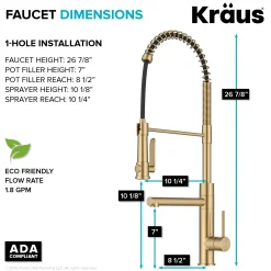 KRAUS Artec Pro 2-Function Single Handle Pull Down Kitchen Faucet in Brushed Brass
