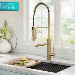 KRAUS Artec Pro 2-Function Single Handle Pull Down Kitchen Faucet in Brushed Brass