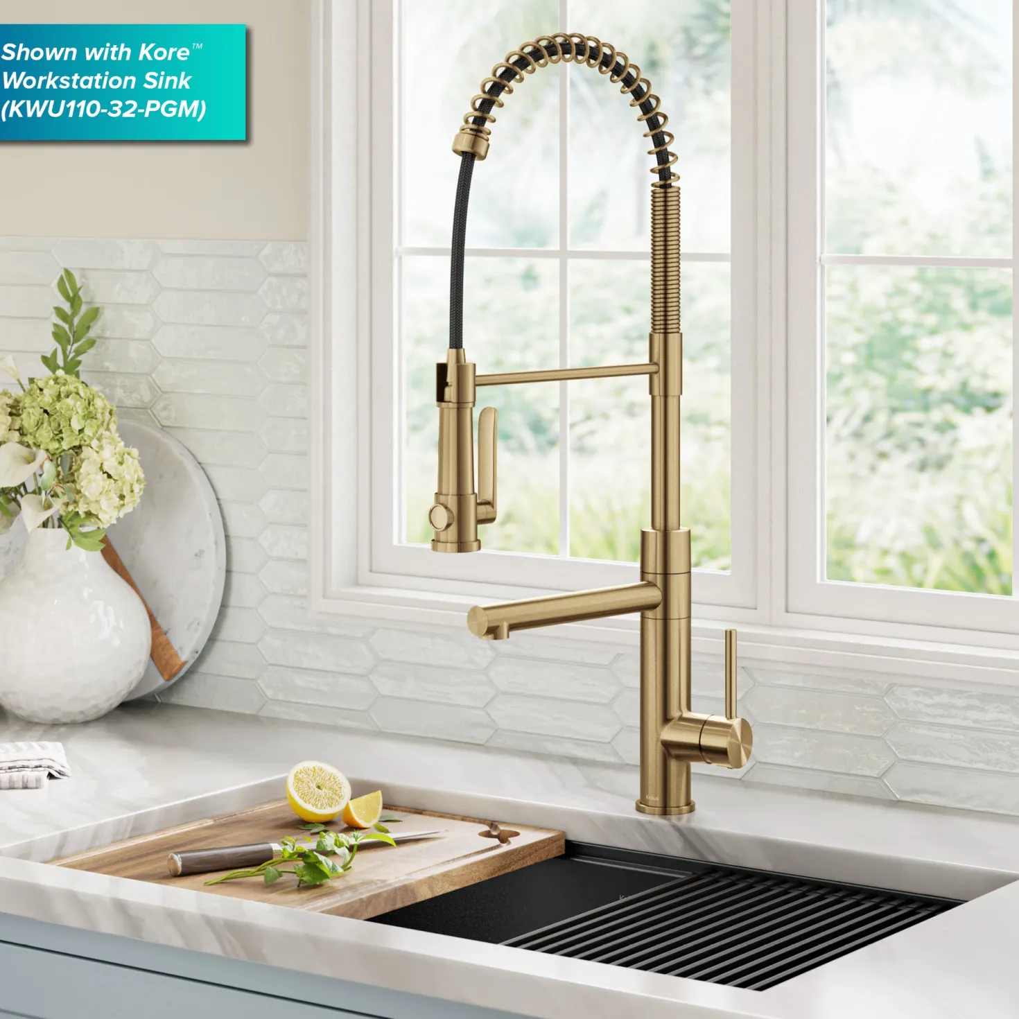 KRAUS Artec Pro 2-Function Single Handle Pull Down Kitchen Faucet in Brushed Brass