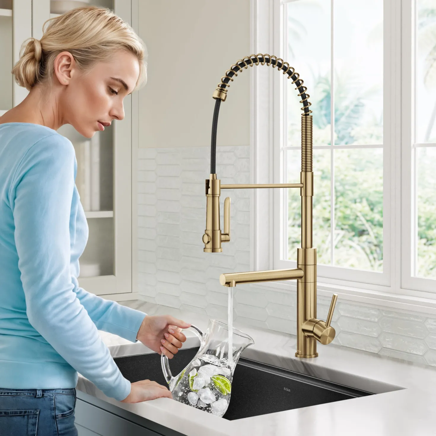 KRAUS Artec Pro 2-Function Single Handle Pull Down Kitchen Faucet in Brushed Brass