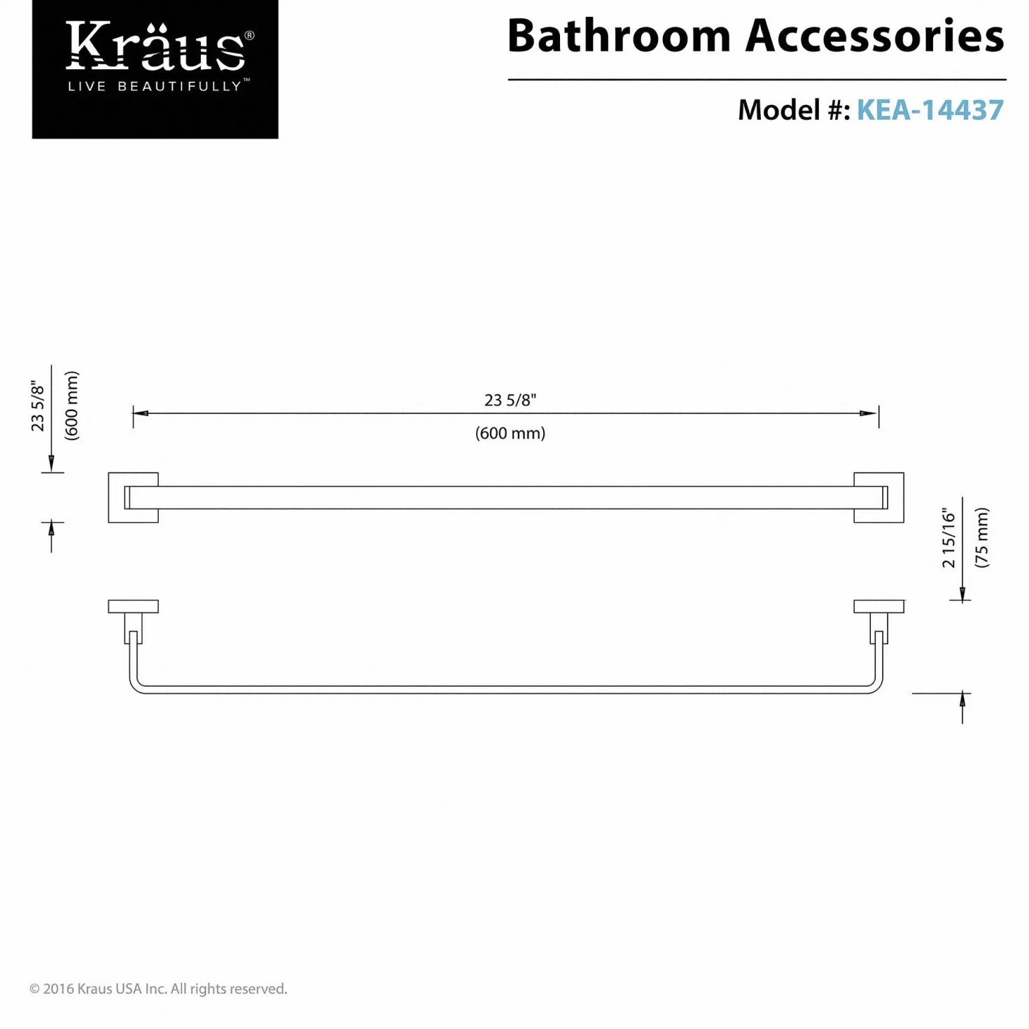 KRAUS Aura Bathroom Accessories - Towel Bar 600mm