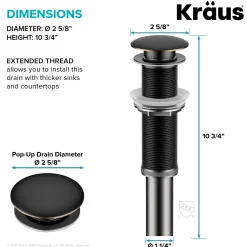 KRAUS Bathroom Sink Pop-Up Drain with Extended Thread