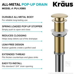 KRAUS Bathroom Sink Pop-Up Drain with Extended Thread