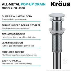 KRAUS Bathroom Sink Pop-Up Drain with Extended Thread