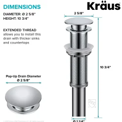 KRAUS Bathroom Sink Pop-Up Drain with Extended Thread