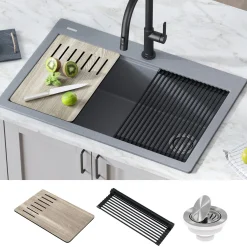 KRAUS Bellucci Workstation 33" Drop-In Granite Composite Kitchen Sink with Accessories
