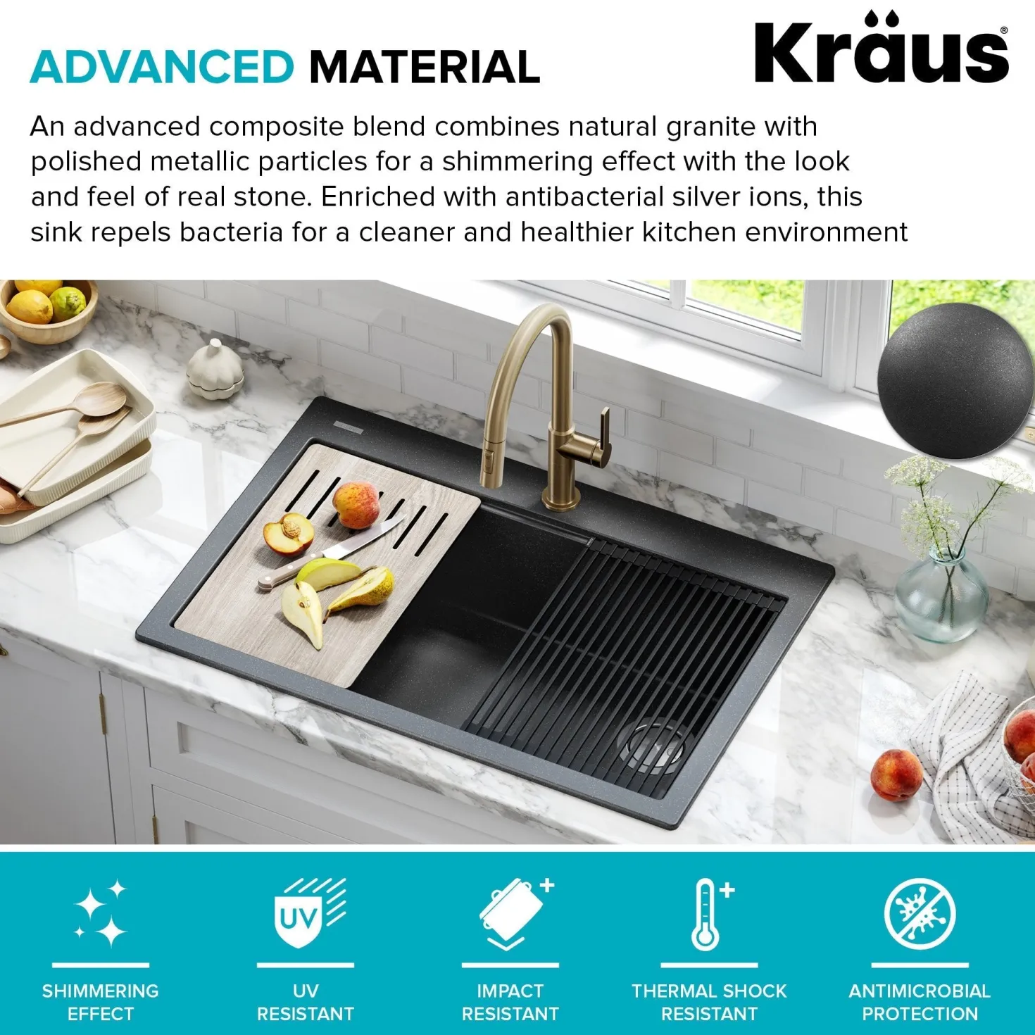 KRAUS Bellucci Workstation 33" Drop-In Granite Composite Kitchen Sink with Accessories
