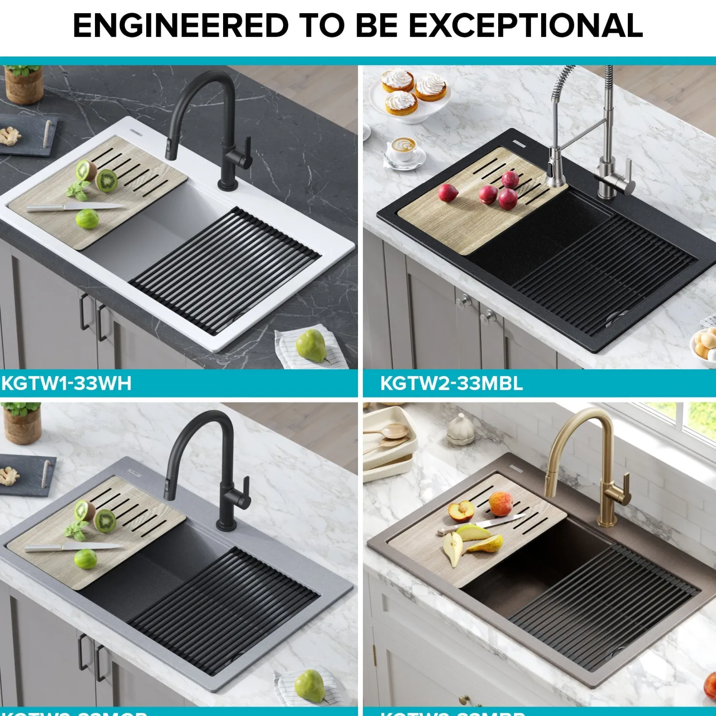 KRAUS Bellucci Workstation 33" Drop-In Granite Composite Kitchen Sink with Accessories