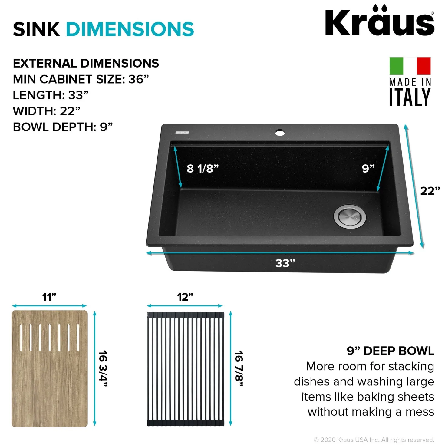 KRAUS Bellucci Workstation 33" Drop-In Granite Composite Kitchen Sink with Accessories