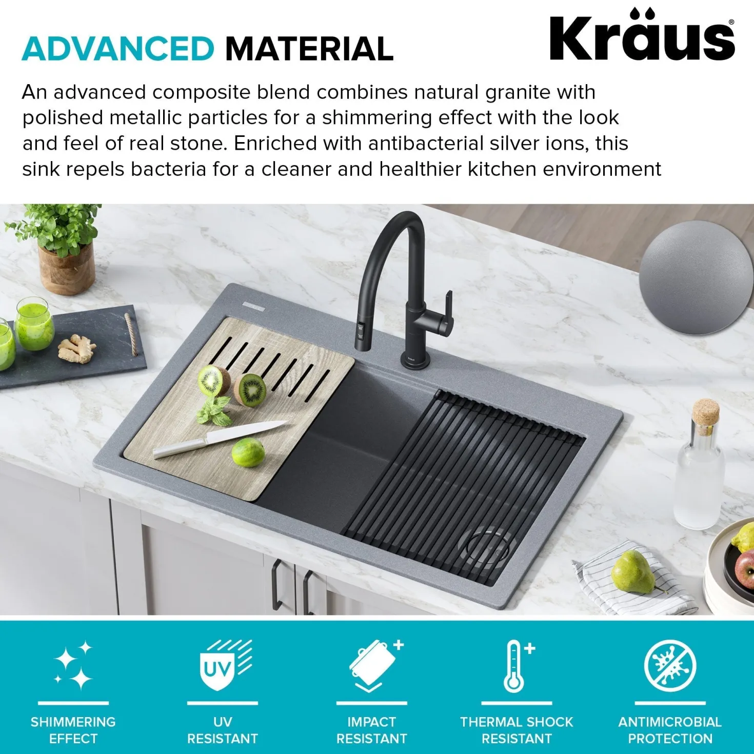 KRAUS Bellucci Workstation 33" Drop-In Granite Composite Kitchen Sink with Accessories