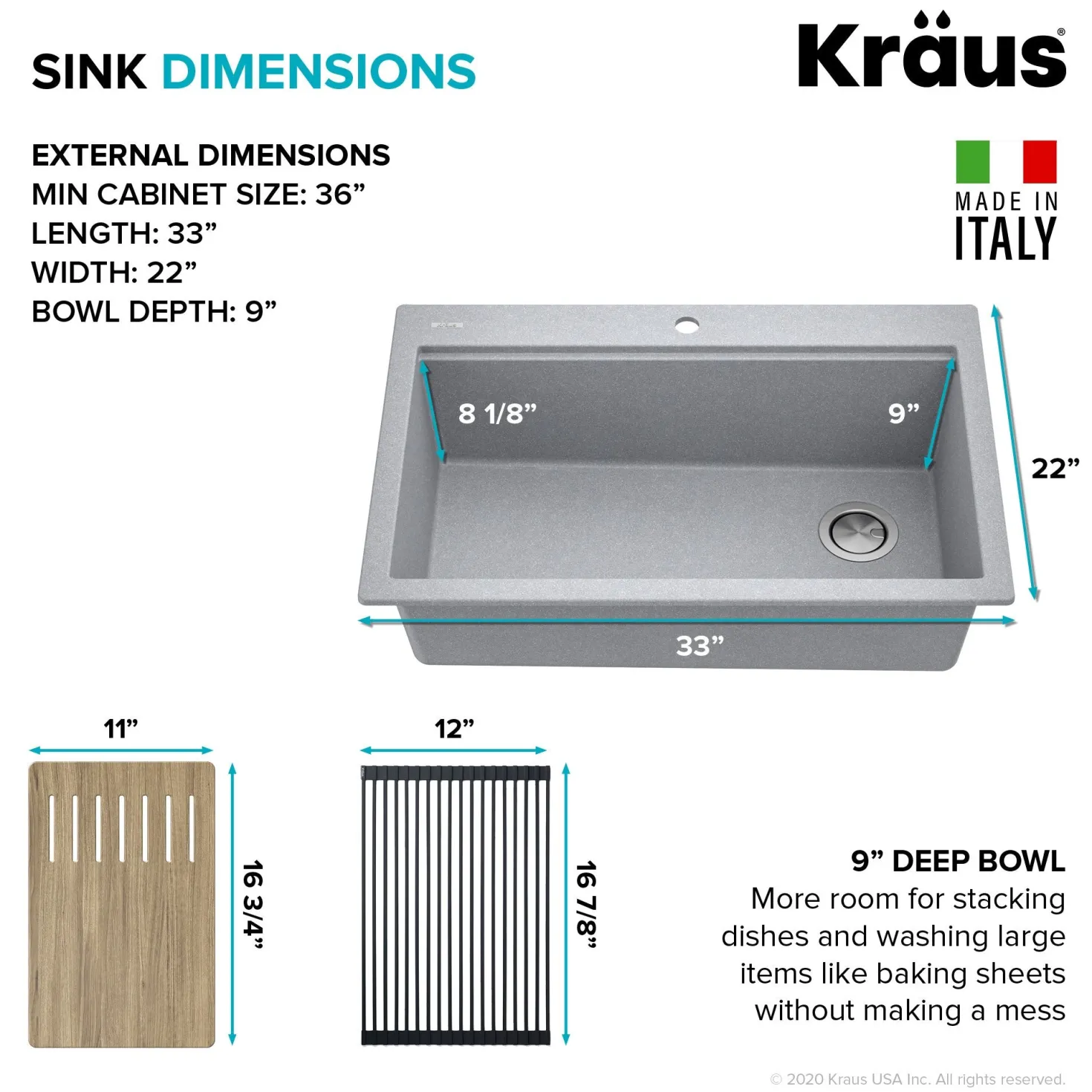 KRAUS Bellucci Workstation 33" Drop-In Granite Composite Kitchen Sink with Accessories