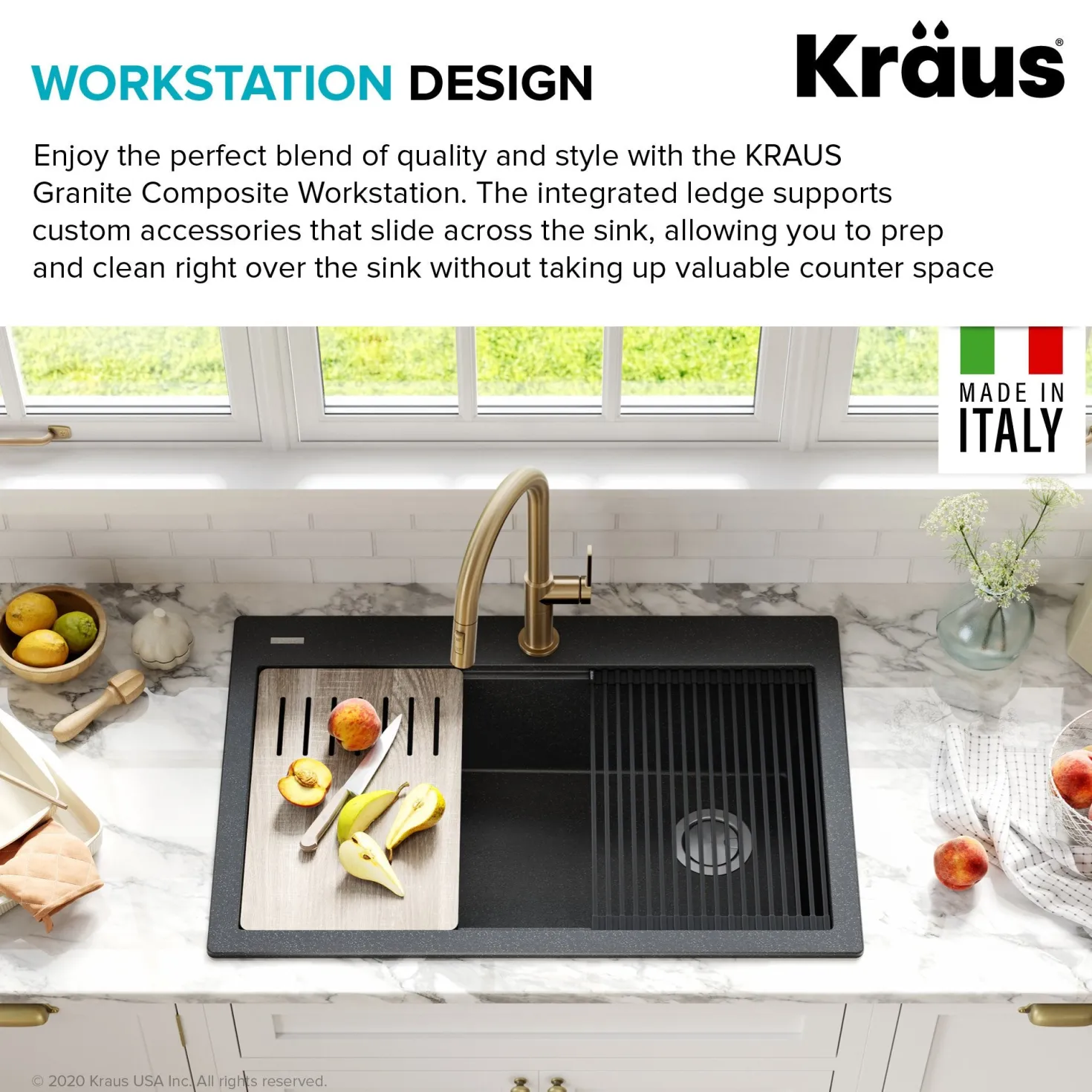 KRAUS Bellucci Workstation 33" Drop-In Granite Composite Kitchen Sink with Accessories