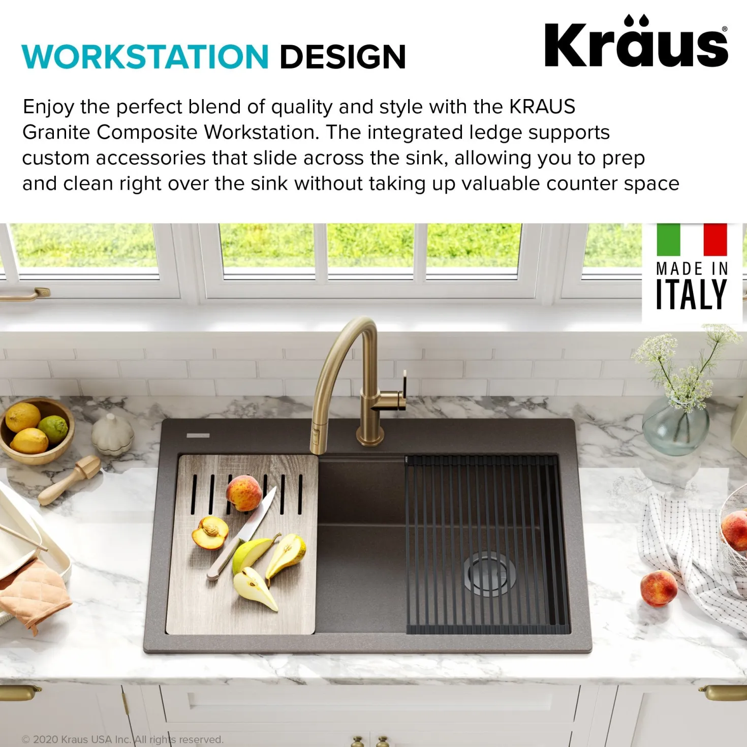 KRAUS Bellucci Workstation 33" Drop-In Granite Composite Kitchen Sink with Accessories