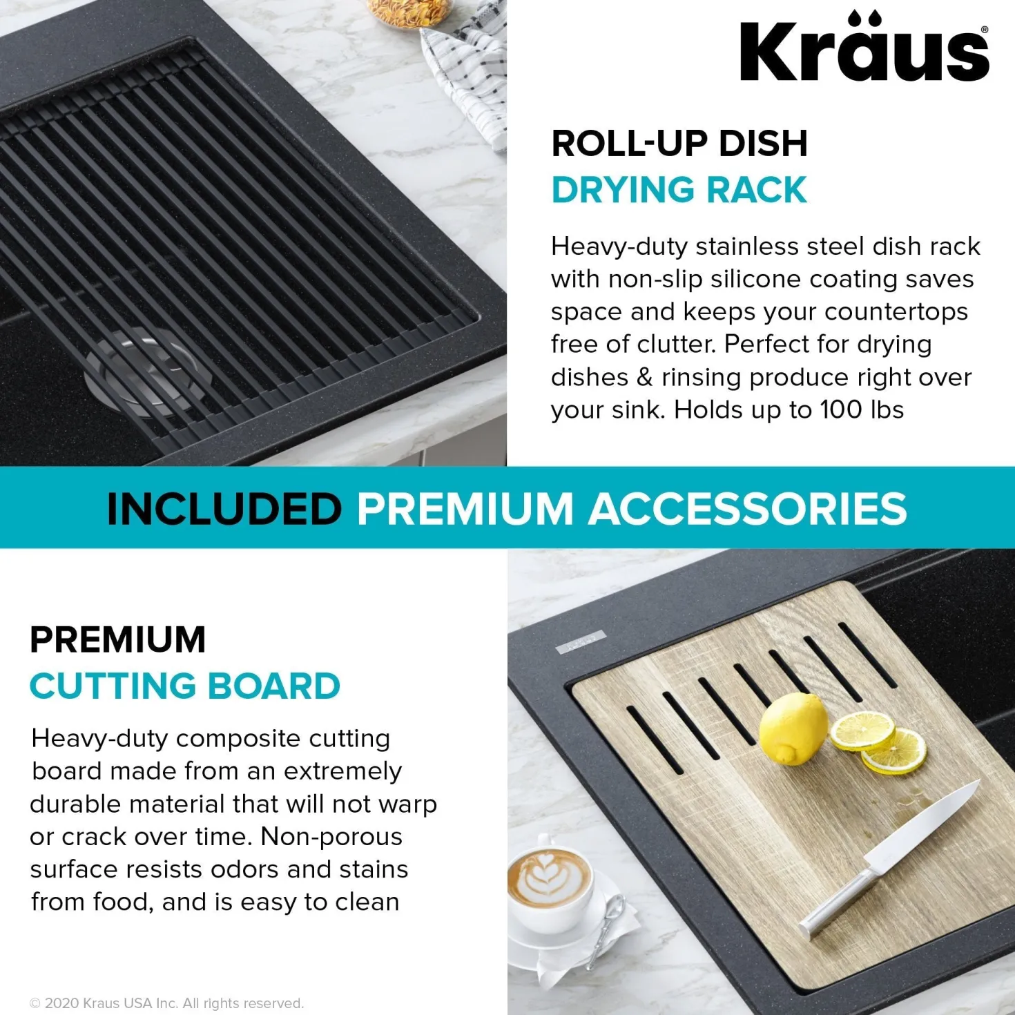 KRAUS Bellucci Workstation 33" Drop-In Granite Composite Kitchen Sink with Accessories