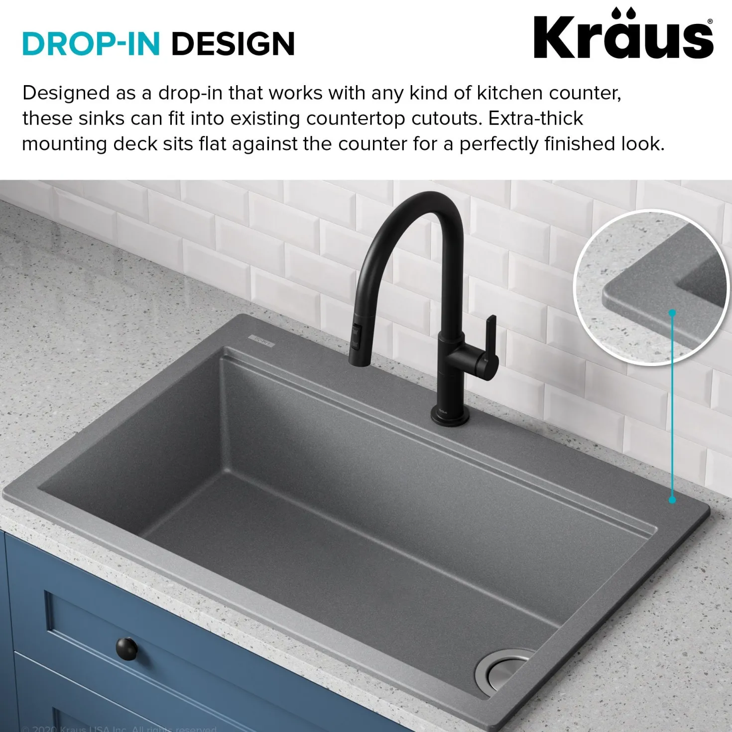 KRAUS Bellucci Workstation 33" Drop-In Granite Composite Kitchen Sink with Accessories