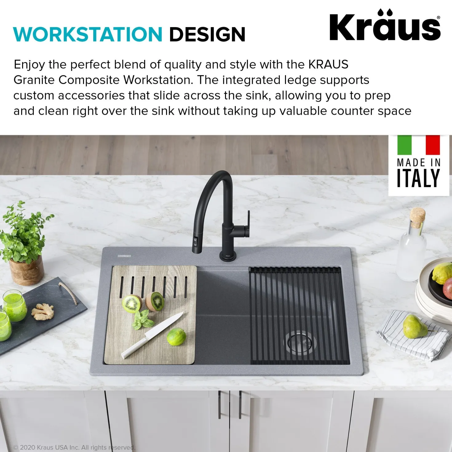 KRAUS Bellucci Workstation 33" Drop-In Granite Composite Kitchen Sink with Accessories