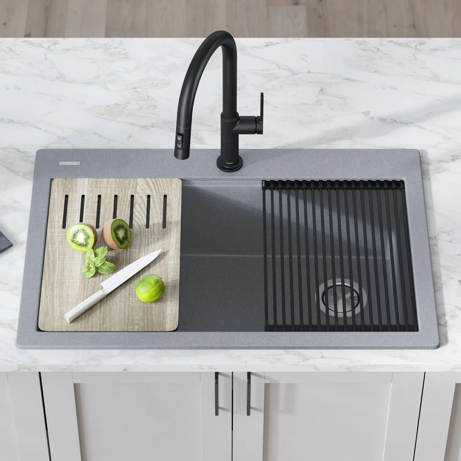 KRAUS Bellucci Workstation 33" Drop-In Granite Composite Kitchen Sink with Accessories