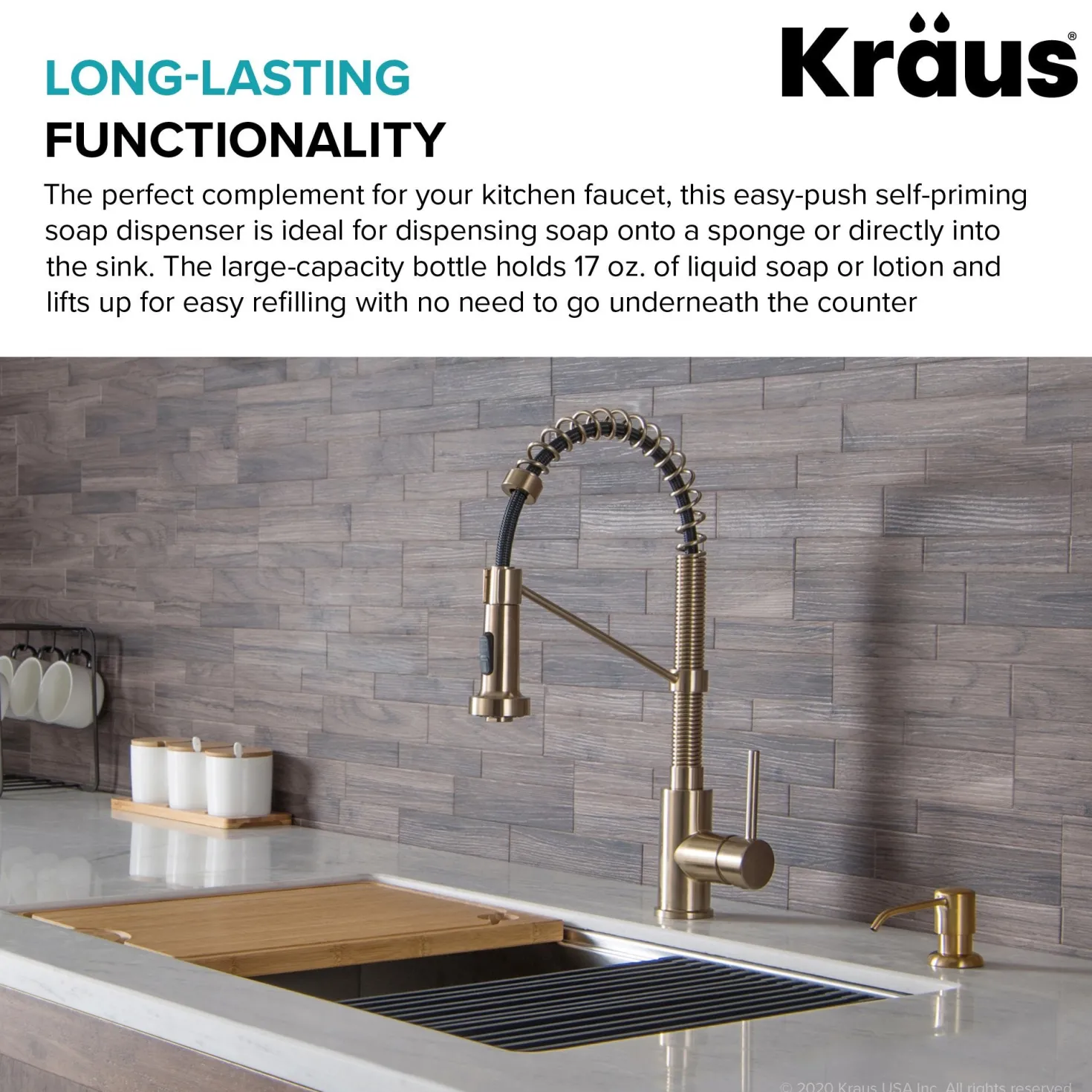 KRAUS Boden Kitchen Soap and Lotion Dispenser in Brushed Brass