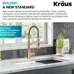 KRAUS Bolden Commercial Style Pull-Down Single Handle 18-Inch Kitchen Faucet in Brushed Brass