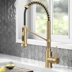 KRAUS Bolden Commercial Style Pull-Down Single Handle 18-Inch Kitchen Faucet in Brushed Brass