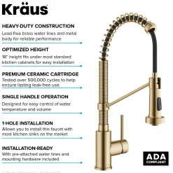KRAUS Bolden Commercial Style Pull-Down Single Handle 18-Inch Kitchen Faucet in Brushed Brass