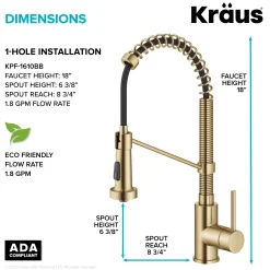 KRAUS Bolden Commercial Style Pull-Down Single Handle 18-Inch Kitchen Faucet in Brushed Brass