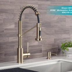 KRAUS Bolden Commercial Style Pull-Down Kitchen Faucet and Purita Water Filter Faucet Combo in Spot Free Antique Champagne Bronze