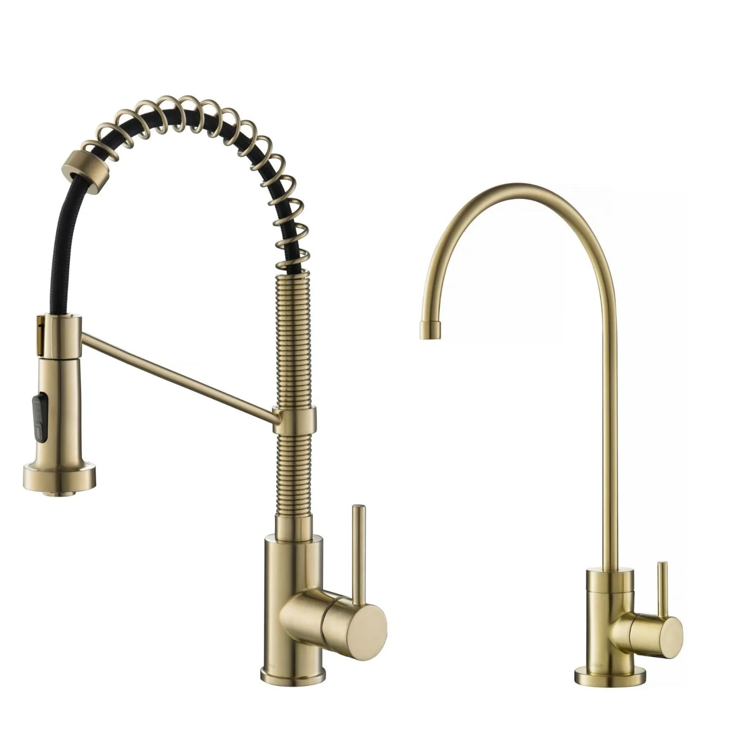 KRAUS Bolden Commercial Style Pull-Down Kitchen Faucet and Purita Water Filter Faucet Combo in Spot Free Antique Champagne Bronze