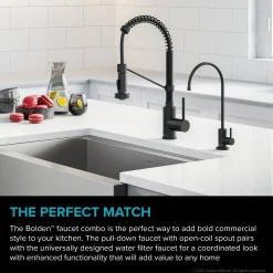 KRAUS Bolden Commercial Style Pull-Down Kitchen Faucet and Purita Water Filter Faucet Combo in Matte Black