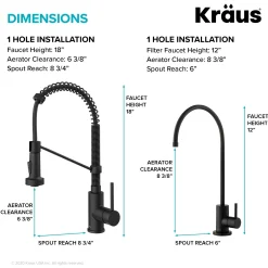 KRAUS Bolden Commercial Style Pull-Down Kitchen Faucet and Purita Water Filter Faucet Combo in Matte Black