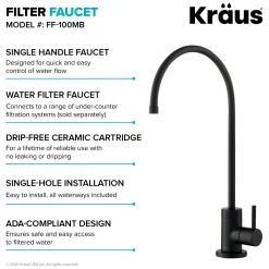 KRAUS Bolden Commercial Style Pull-Down Kitchen Faucet and Purita Water Filter Faucet Combo in Matte Black