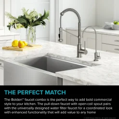 KRAUS Bolden Commercial Style Pull-Down Kitchen Faucet and Purita Water Filter Faucet Combo in Spot Free Stainless Steel