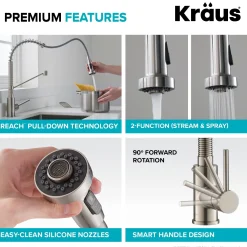 KRAUS Bolden Commercial Style Pull-Down Kitchen Faucet and Purita Water Filter Faucet Combo in Spot Free Stainless Steel