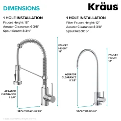 KRAUS Bolden Commercial Style Pull-Down Kitchen Faucet and Purita Water Filter Faucet Combo in Chrome