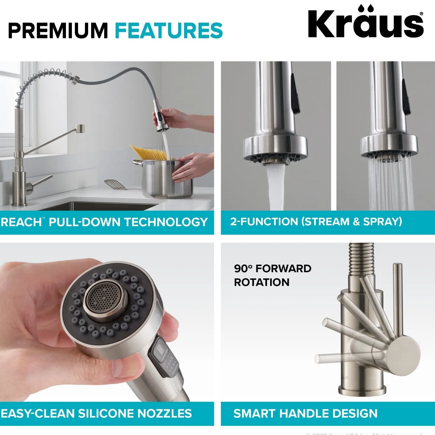 KRAUS Bolden Commercial Style Pull-Down Kitchen Faucet and Purita Water Filter Faucet Combo in Chrome