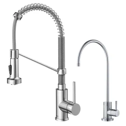 KRAUS Bolden Commercial Style Pull-Down Kitchen Faucet and Purita Water Filter Faucet Combo in Chrome
