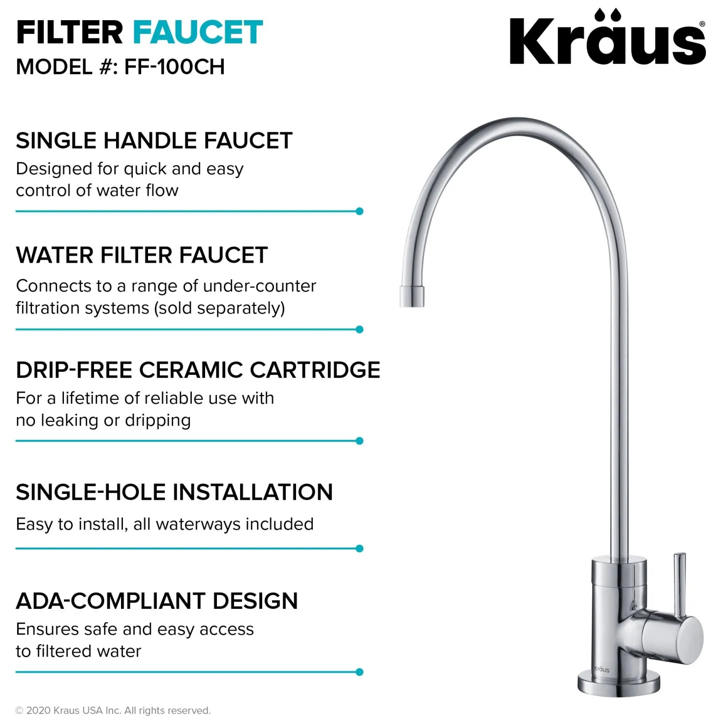 KRAUS Bolden Commercial Style Pull-Down Kitchen Faucet and Purita Water Filter Faucet Combo in Chrome