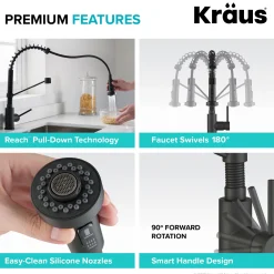 KRAUS Bolden 18-Inch Commercial Kitchen Faucet with Pull-Down Sprayhead in Matte Black