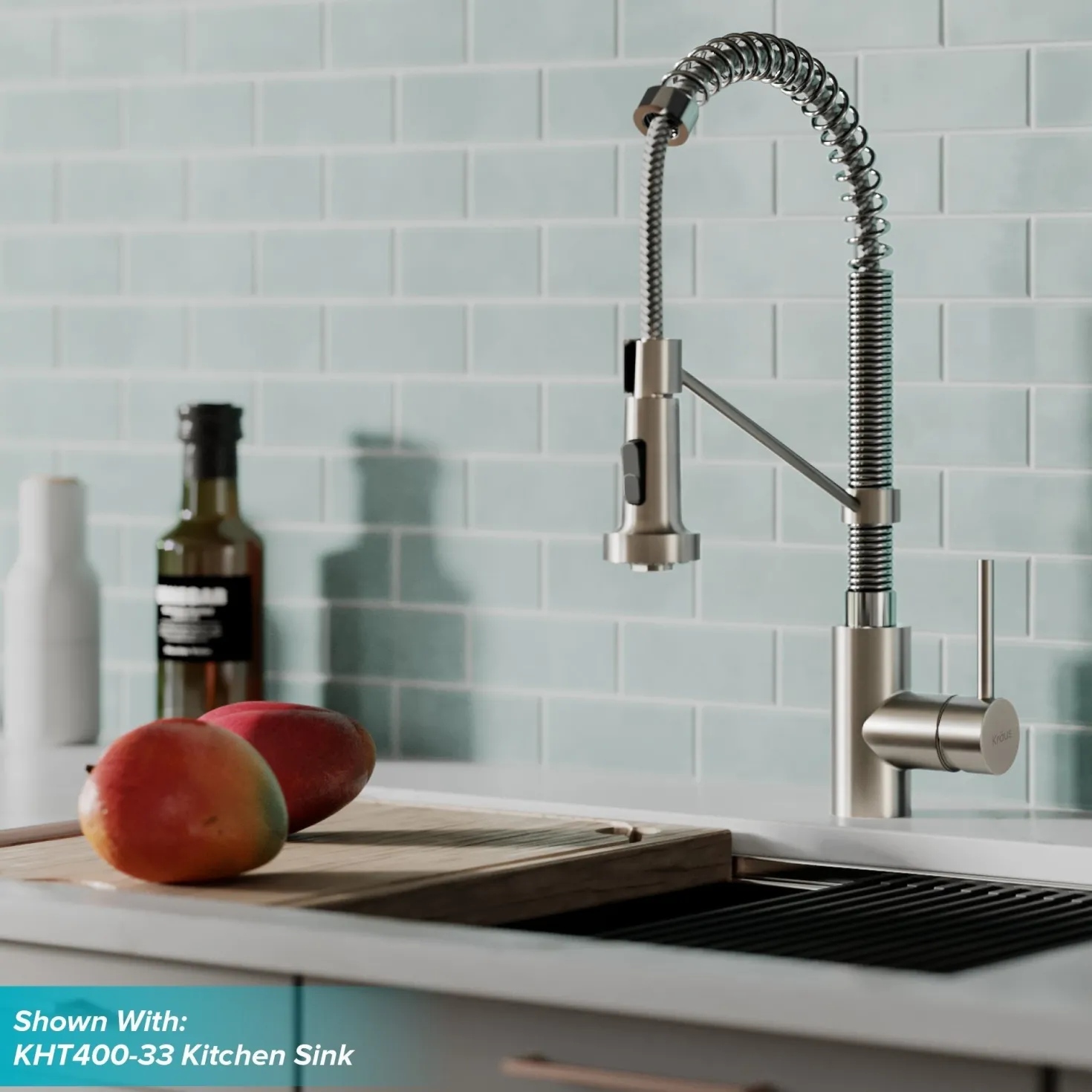 KRAUS Bolden 18-Inch Commercial Kitchen Faucet with Pull-Down Sprayhead in Stainless Steel/Chrome